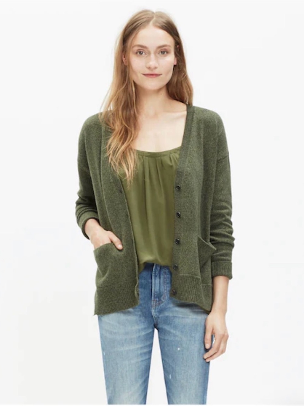 Madewell Olive Green V-Neck Button Landscape Cardigan Sweater - Women’s Sweater